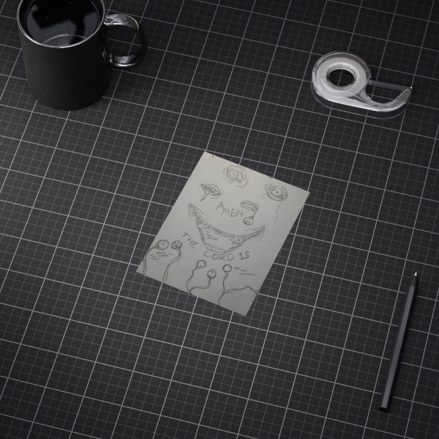 Omniscience (Paper products) - A moody, hand-drawn unframed print that carries a raw, sketchbook energy (View 27)