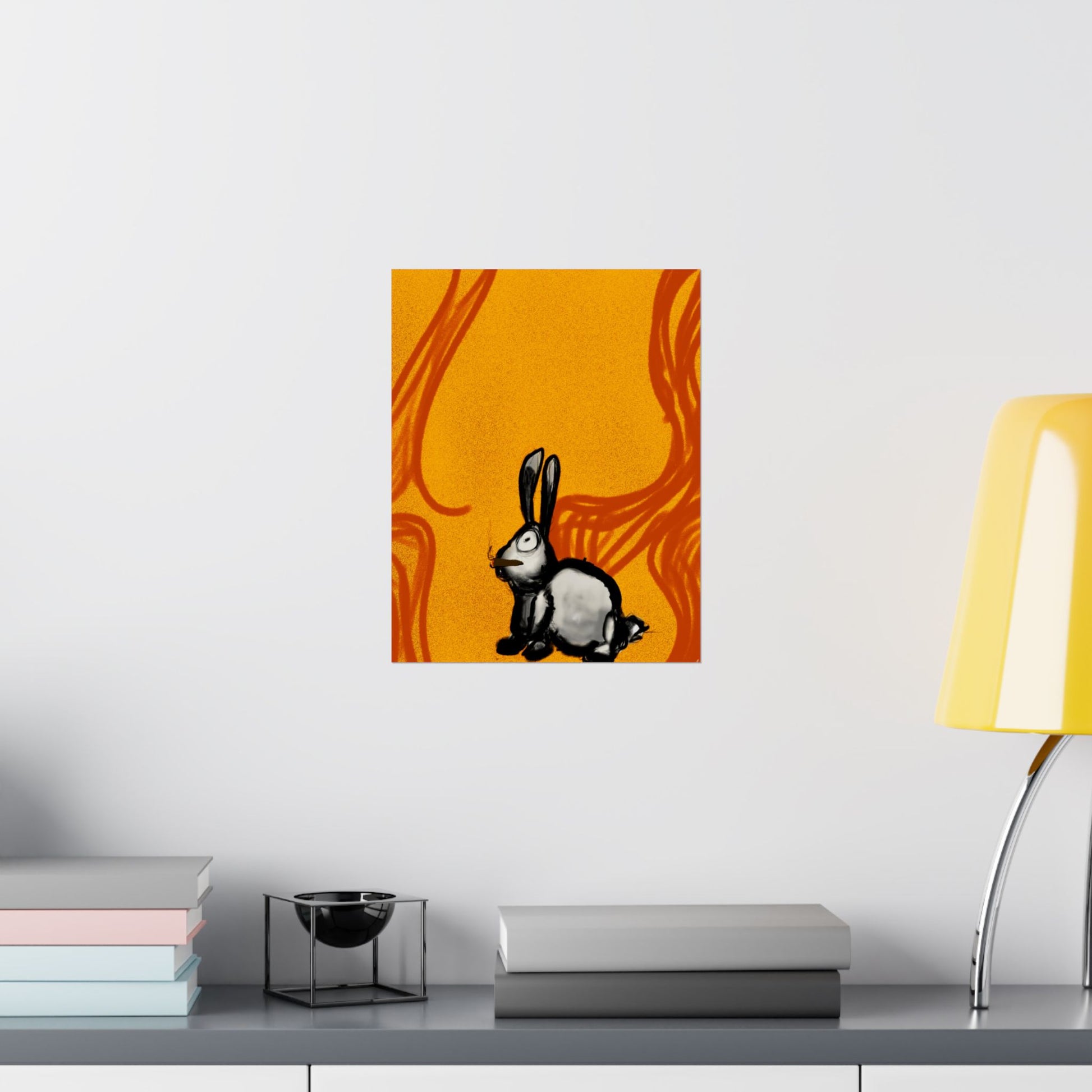 Just Prey (Poster) - This matte vertical poster brings a small, curious rabbit to life against a warm, textured orange backdrop (View 15)