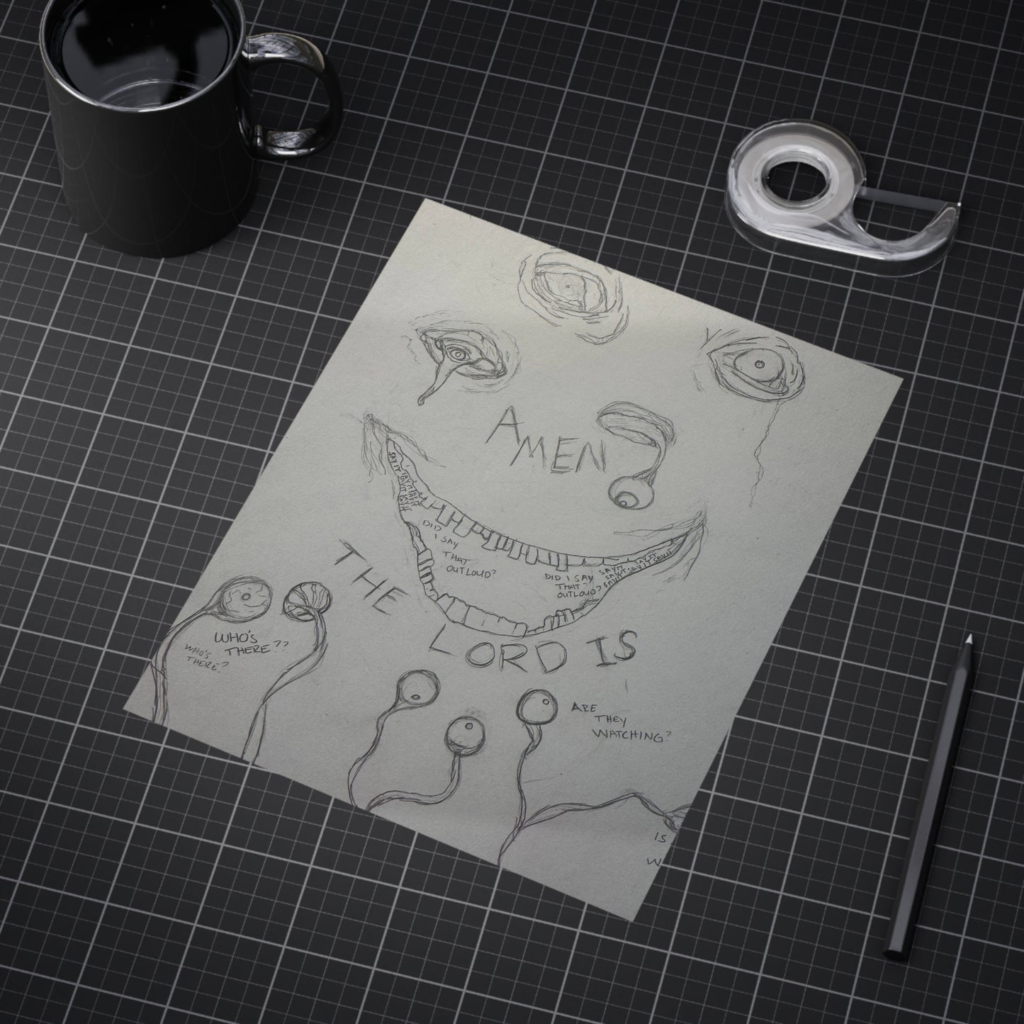 Omniscience (Paper products) - A moody, hand-drawn unframed print that carries a raw, sketchbook energy (View 15)
