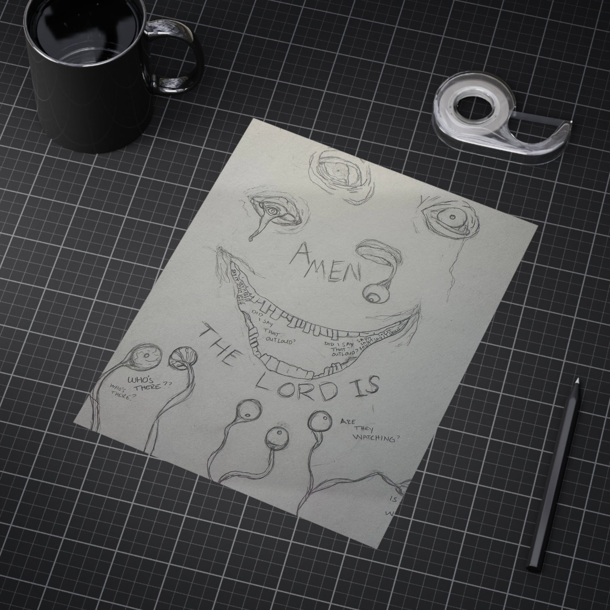 Omniscience (Paper products) - A moody, hand-drawn unframed print that carries a raw, sketchbook energy (View 15)