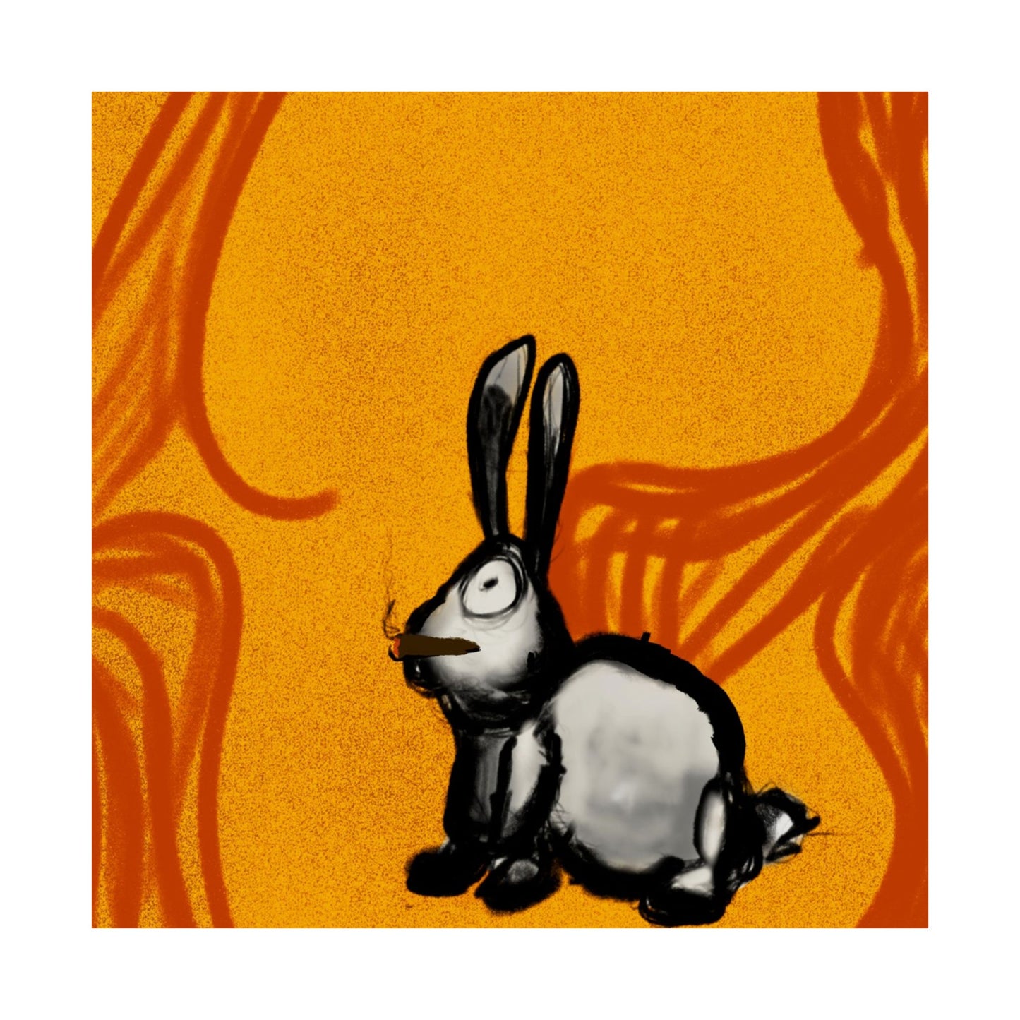 Just Prey (Poster) - This matte vertical poster brings a small, curious rabbit to life against a warm, textured orange backdrop (View 12)