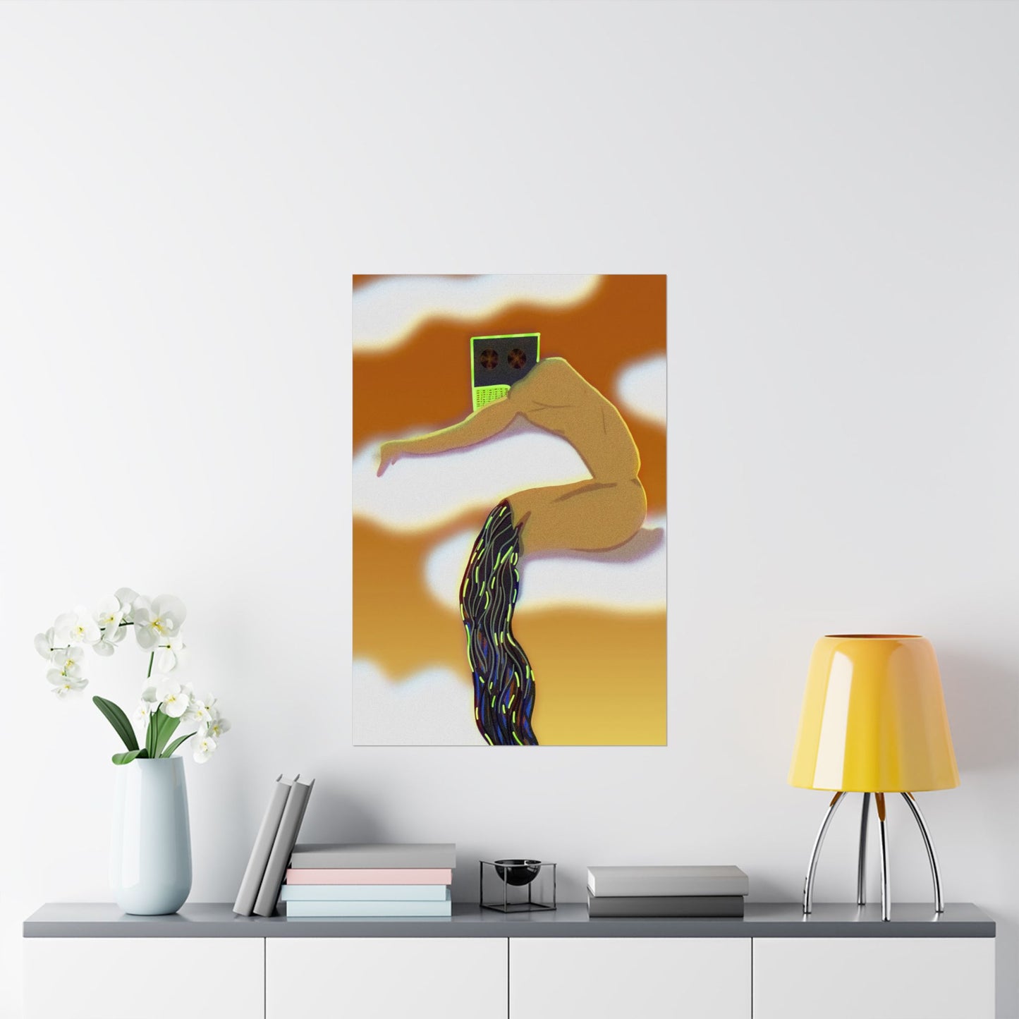 Wired and Tired (Poster) - Warm, surreal, and quietly provocative—this matte vertical poster captures a dreamlike moment where the human form an... (View 8)
