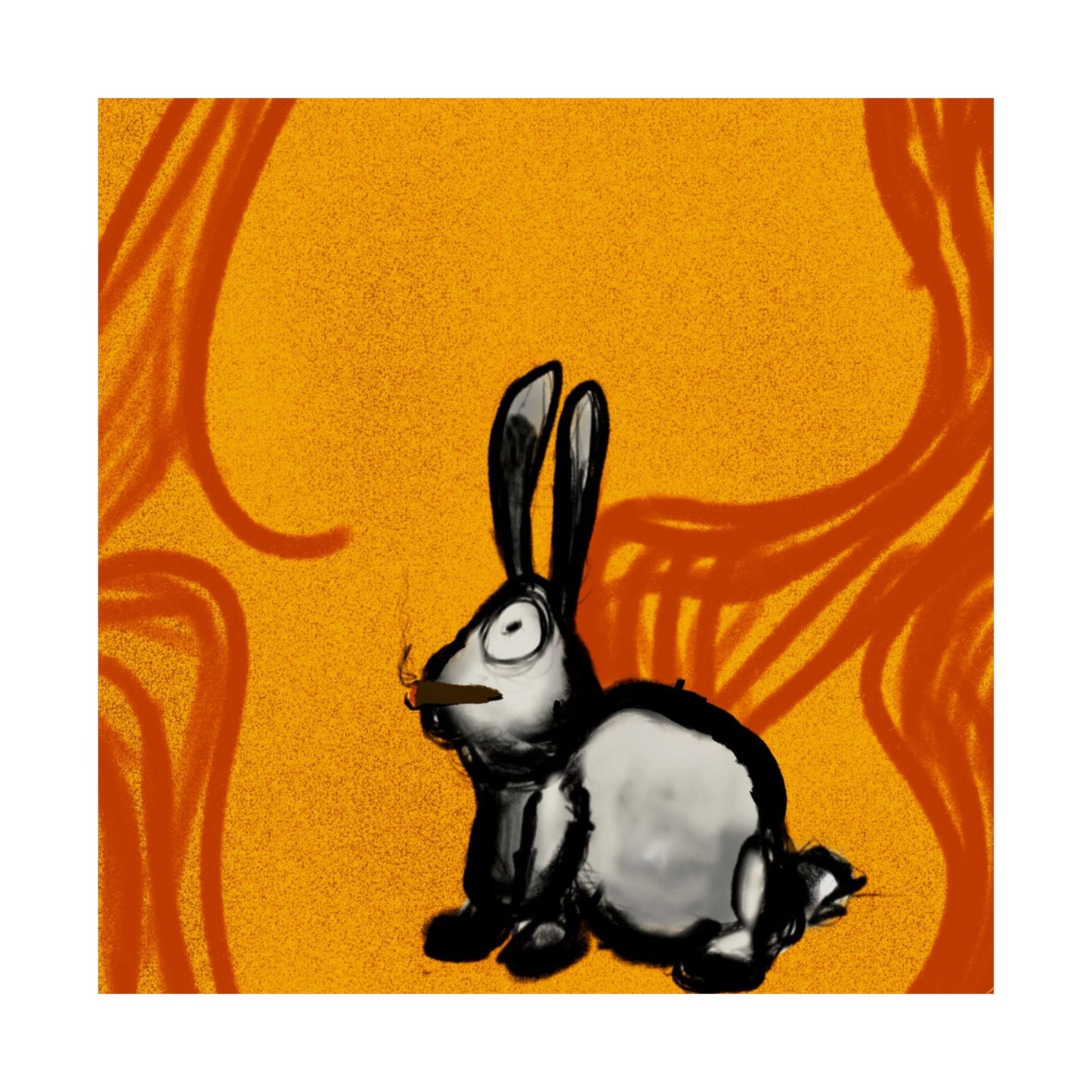 Just Prey (Poster) - This matte vertical poster brings a small, curious rabbit to life against a warm, textured orange backdrop (View 9)