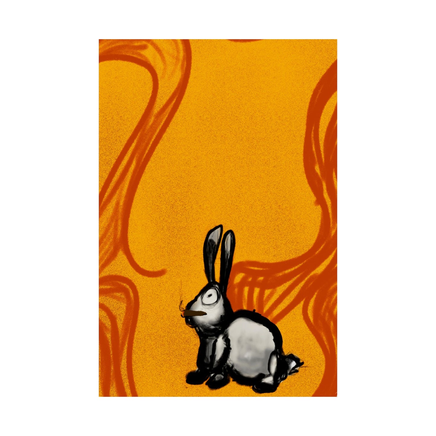 Just Prey (Poster) - This matte vertical poster brings a small, curious rabbit to life against a warm, textured orange backdrop (View 8)