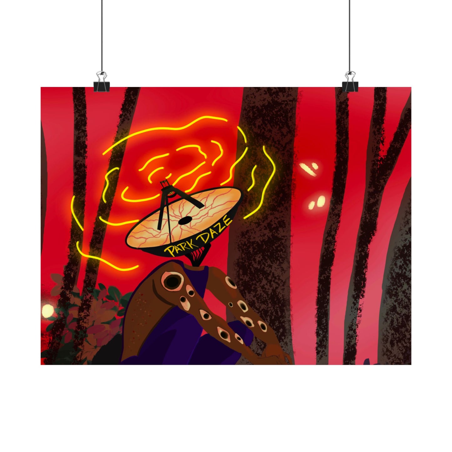 Park Daze (Poster) - A matte horizontal poster that pulls you into a neon-tinged night in the woods (View 3)