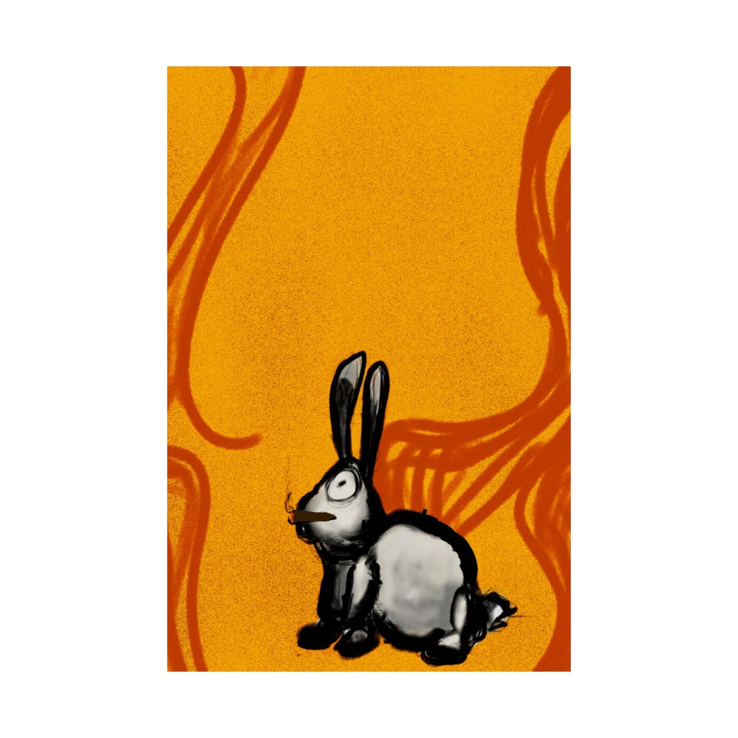 Just Prey (Poster) - This matte vertical poster brings a small, curious rabbit to life against a warm, textured orange backdrop (View 4)