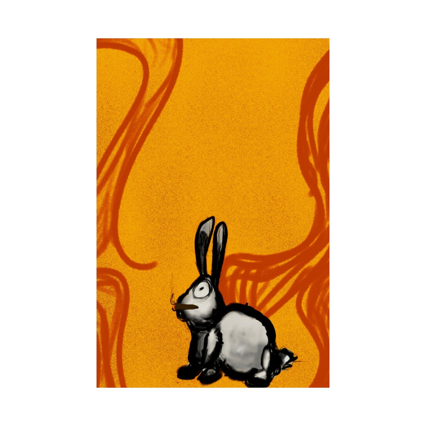 Just Prey (Poster) - This matte vertical poster brings a small, curious rabbit to life against a warm, textured orange backdrop (View 7)