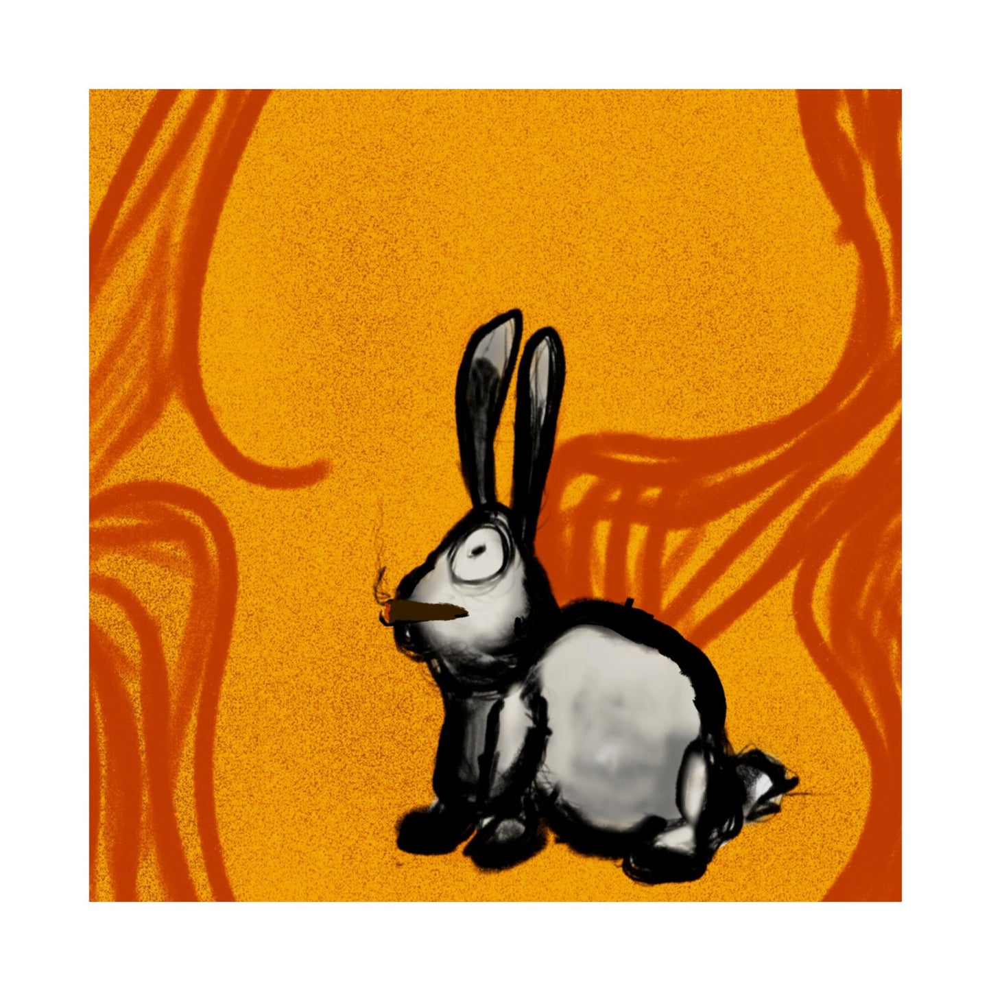 Just Prey (Poster) - This matte vertical poster brings a small, curious rabbit to life against a warm, textured orange backdrop (View 11)