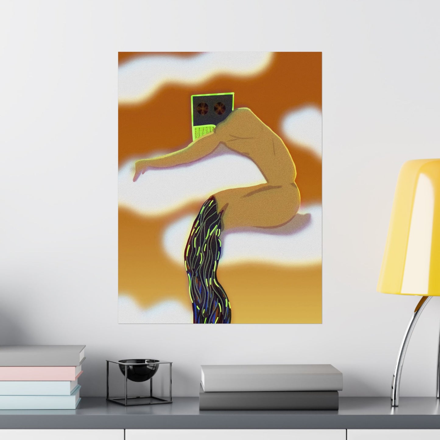 Wired and Tired (Poster) - Warm, surreal, and quietly provocative—this matte vertical poster captures a dreamlike moment where the human form an... (View 6)