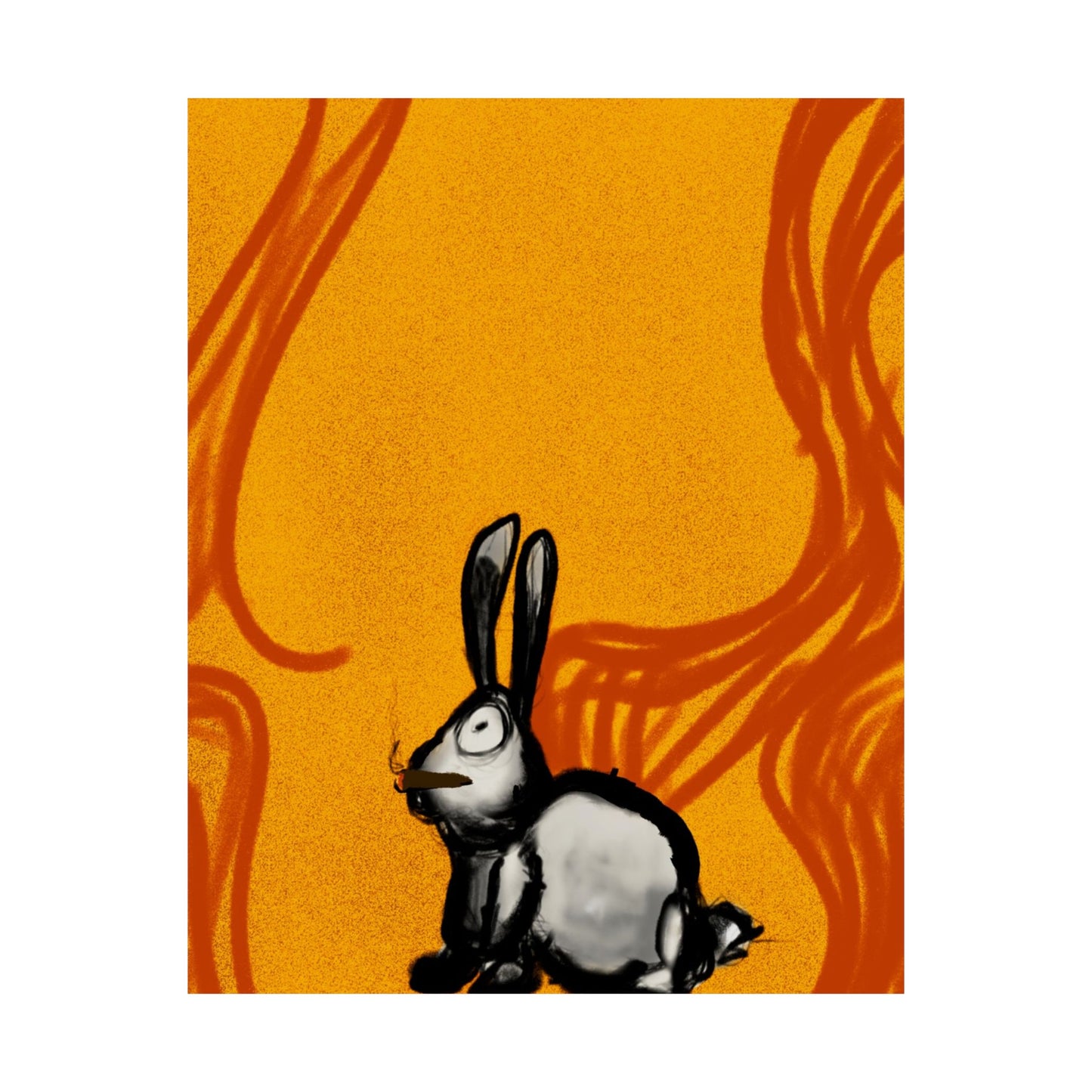Just Prey (Poster) - This matte vertical poster brings a small, curious rabbit to life against a warm, textured orange backdrop (View 5)