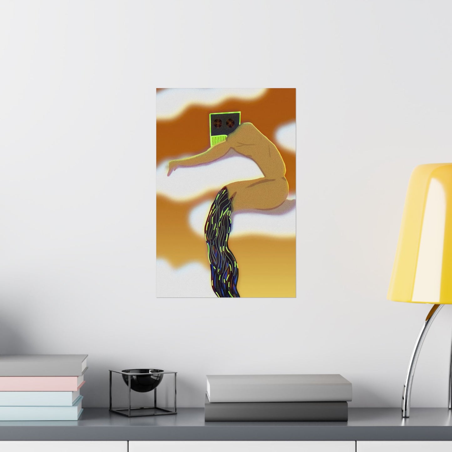 Wired and Tired (Poster) - Warm, surreal, and quietly provocative—this matte vertical poster captures a dreamlike moment where the human form an... (View 4)