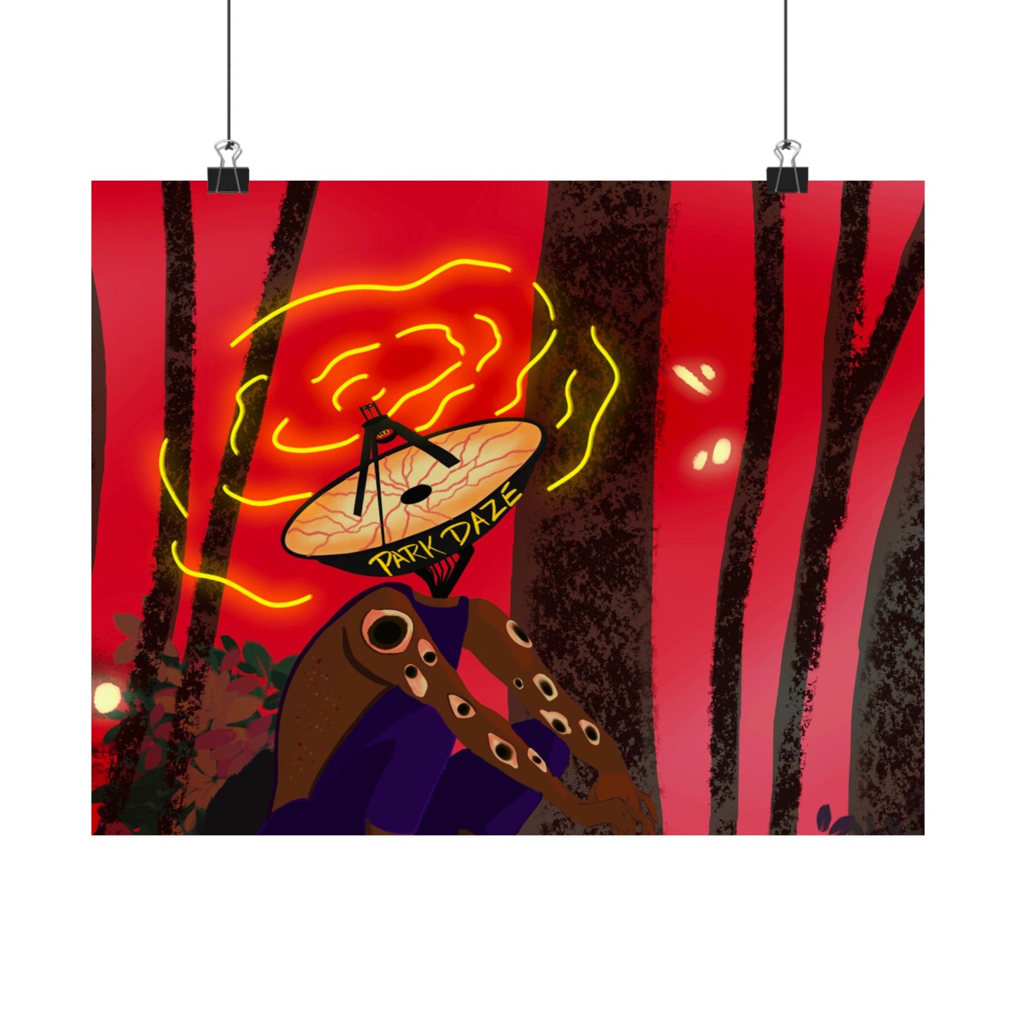 Park Daze (Poster) - A matte horizontal poster that pulls you into a neon-tinged night in the woods (View 2)