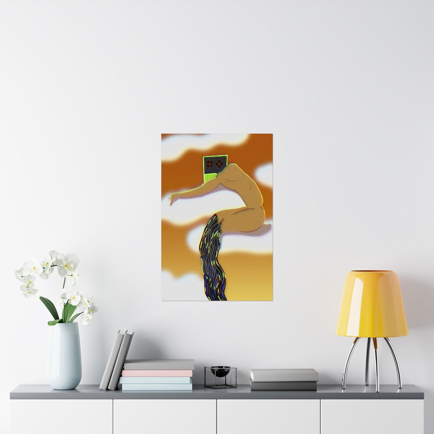Wired and Tired (Poster) - Warm, surreal, and quietly provocative—this matte vertical poster captures a dreamlike moment where the human form an... (View 7)
