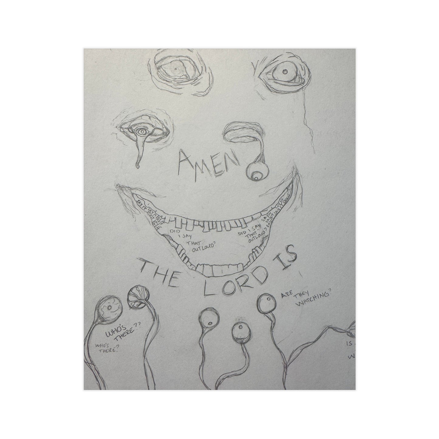 Omniscience (Paper products) - A moody, hand-drawn unframed print that carries a raw, sketchbook energy (View 6)