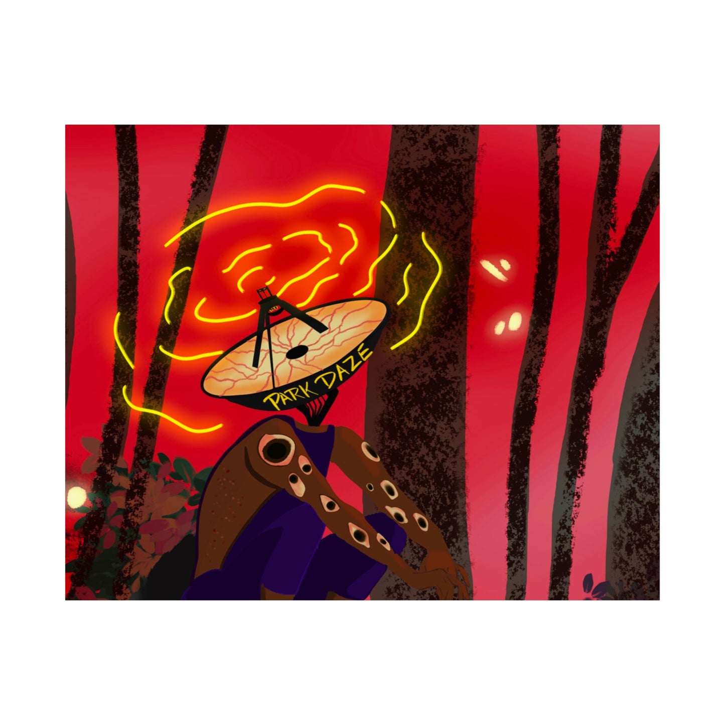 Park Daze (Poster) - A matte horizontal poster that pulls you into a neon-tinged night in the woods