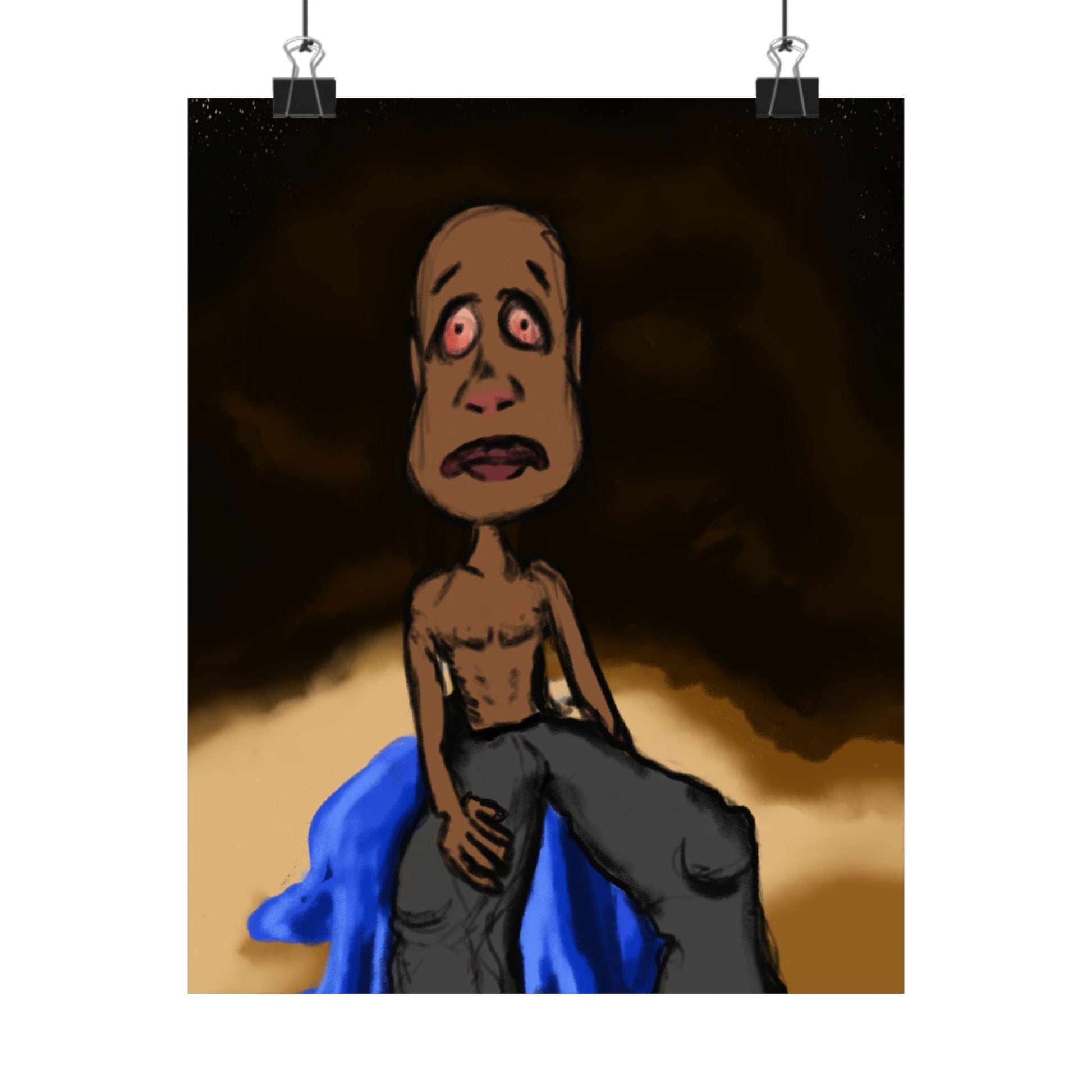 Despair at the Well (Poster) - This matte vertical poster captures a raw, unsettling moment—an expressive figure caught between exhaustion and revel...