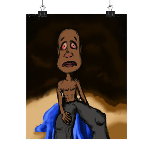 Despair at the Well (Poster) - This matte vertical poster captures a raw, unsettling moment—an expressive figure caught between exhaustion and revel...
