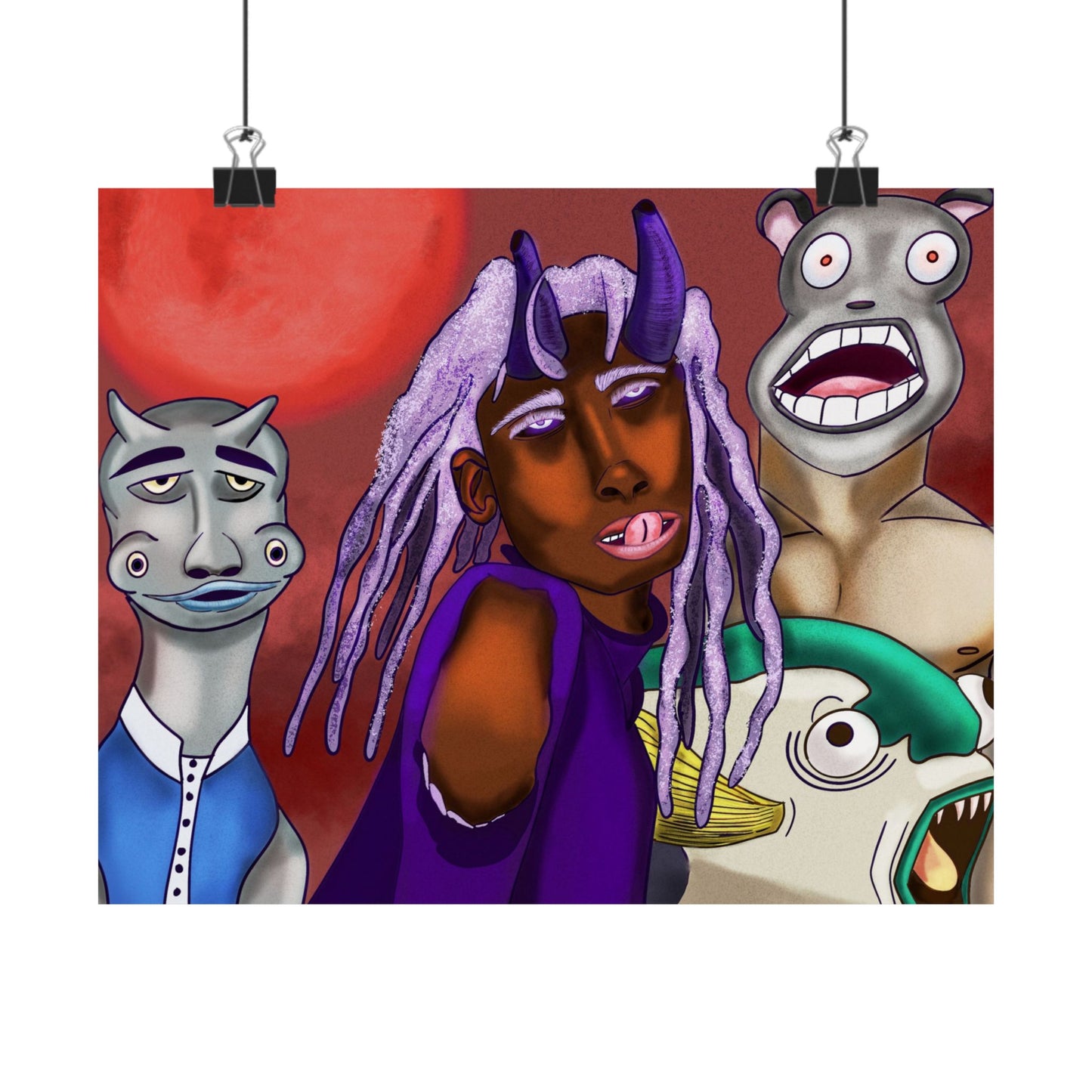 Ophelia and the Gang (Poster) - A bold, matte horizontal poster that brings raw, surreal energy to any indoor wall