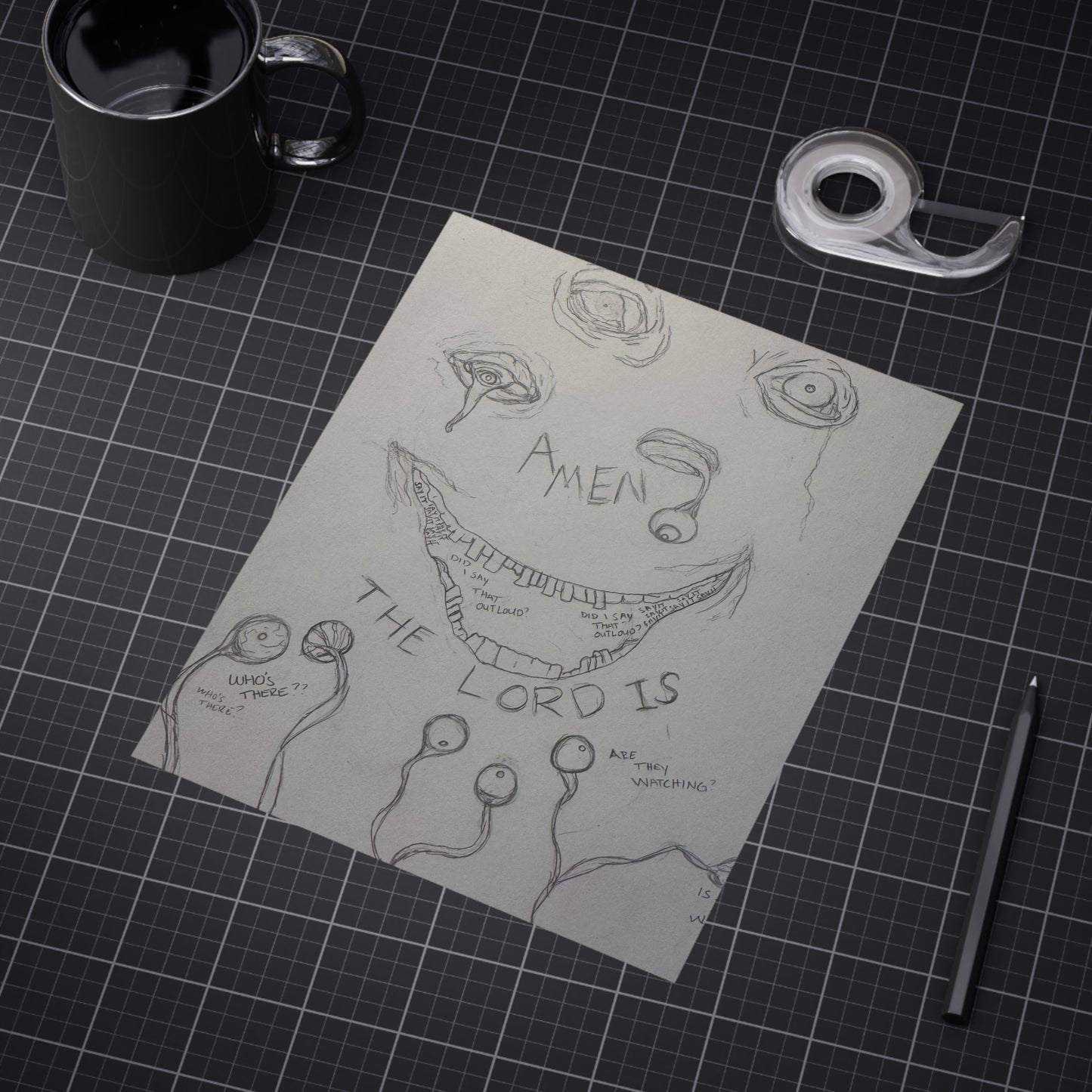 Omniscience (Paper products) - A moody, hand-drawn unframed print that carries a raw, sketchbook energy (View 21)