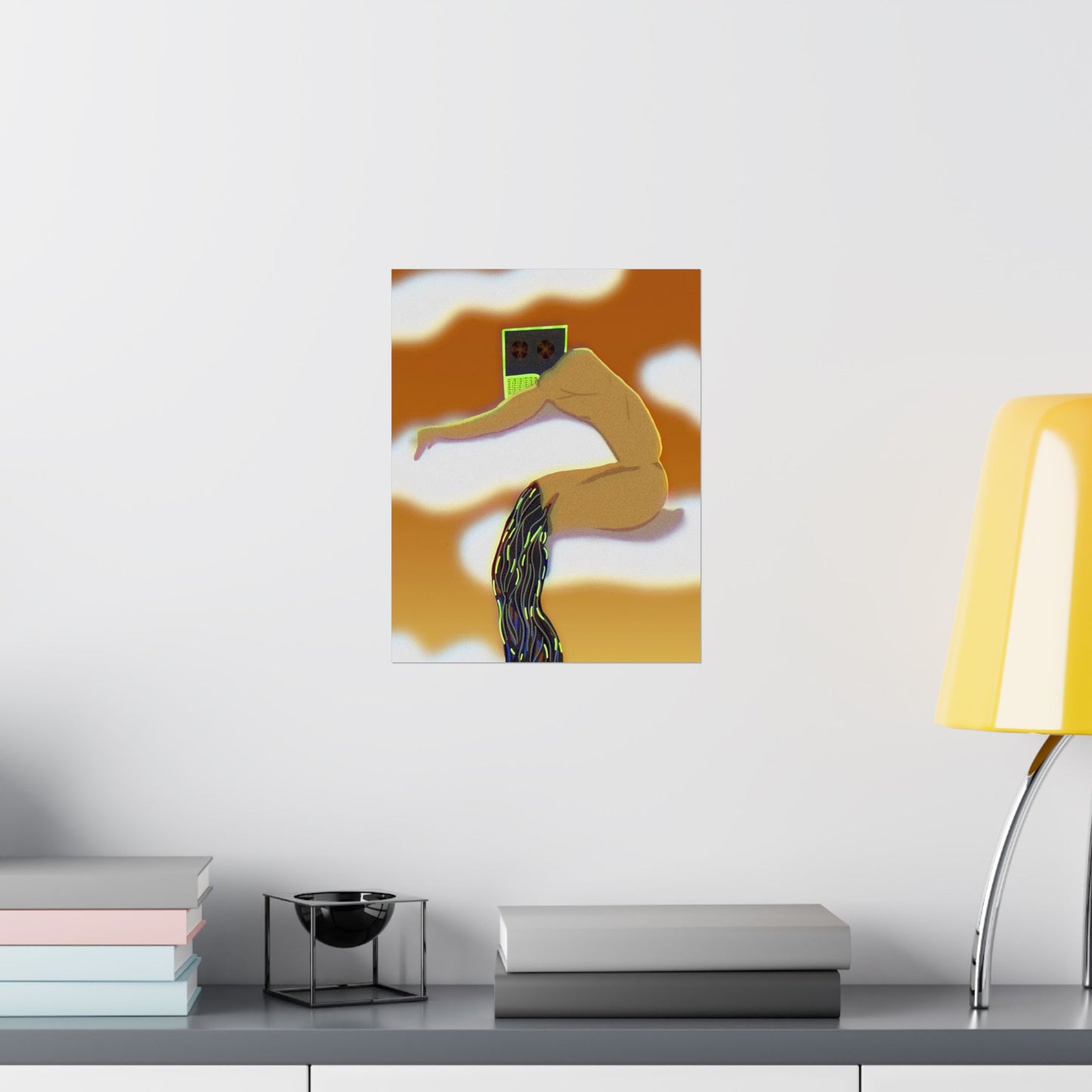 Wired and Tired (Poster) - Warm, surreal, and quietly provocative—this matte vertical poster captures a dreamlike moment where the human form an... (View 2)