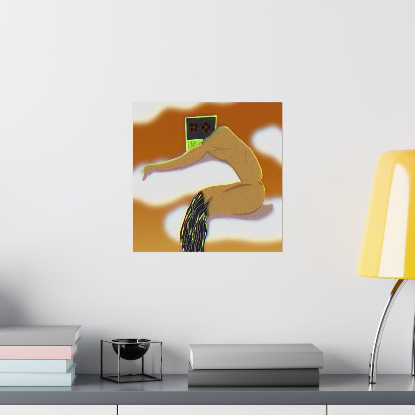 Wired and Tired (Poster) - Warm, surreal, and quietly provocative—this matte vertical poster captures a dreamlike moment where the human form an... (View 11)