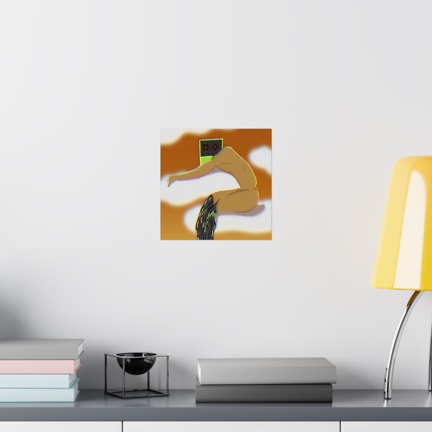 Wired and Tired (Poster) - Warm, surreal, and quietly provocative—this matte vertical poster captures a dreamlike moment where the human form an... (View 9)