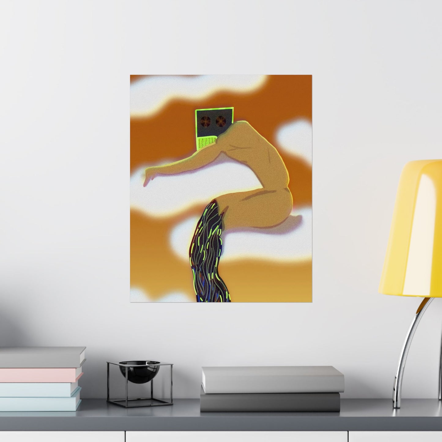 Wired and Tired (Poster) - Warm, surreal, and quietly provocative—this matte vertical poster captures a dreamlike moment where the human form an... (View 5)
